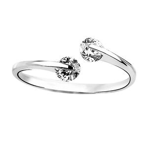 NEW Women Simulated Diamond Bypass Ring Adjustable‎ Sterling Silver Band